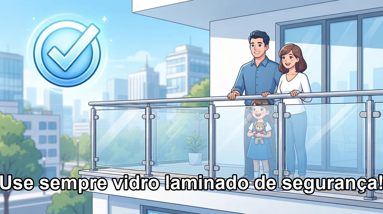 Portanto, se você vai instalar um guarda-corpo de vidro, certifique-se de usar vidro laminado de segurança, com projeto