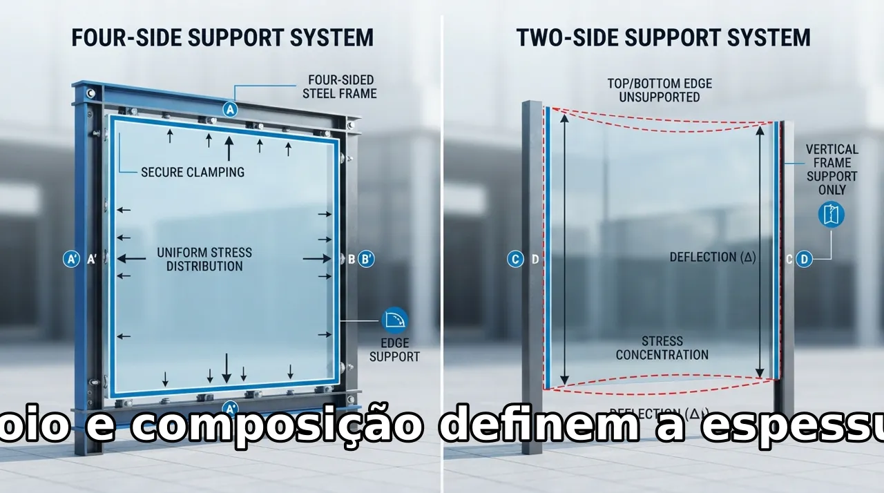 Dois vãos com a mesma largura podem exigir espessuras diferentes se um for apoiado nos quatro lados e o outro apenas em