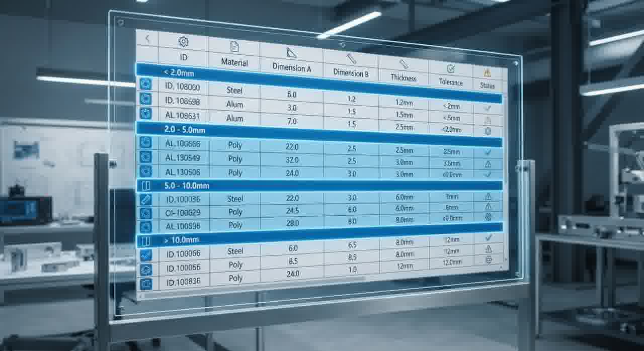 Agrupe as linhas por espessura para facilitar a conferência e o cálculo do peso total do pedido.