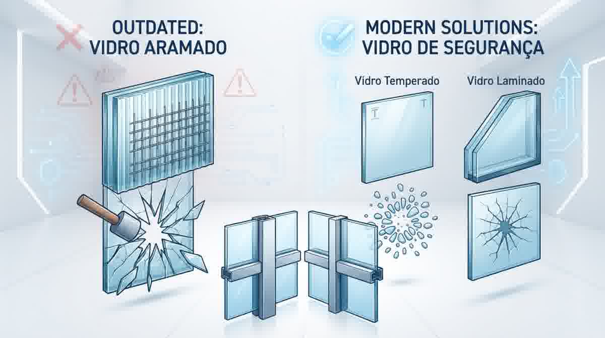 Vidro aramado deixou de ser vidro de segurança: o que usar e