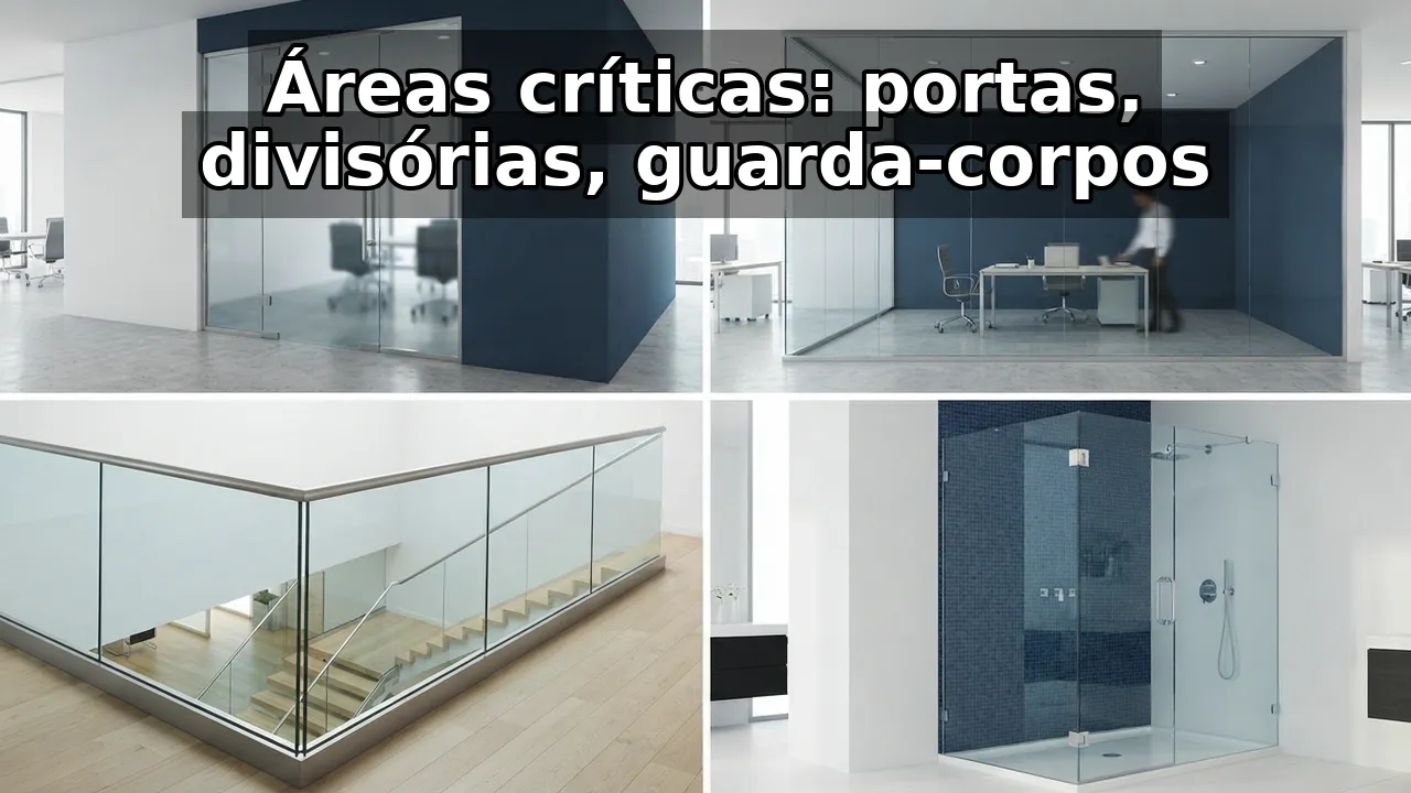 A NBR 7199 define áreas críticas como aquelas sujeitas a impacto humano. Portas, portões, divisórias, guarda-corpos e