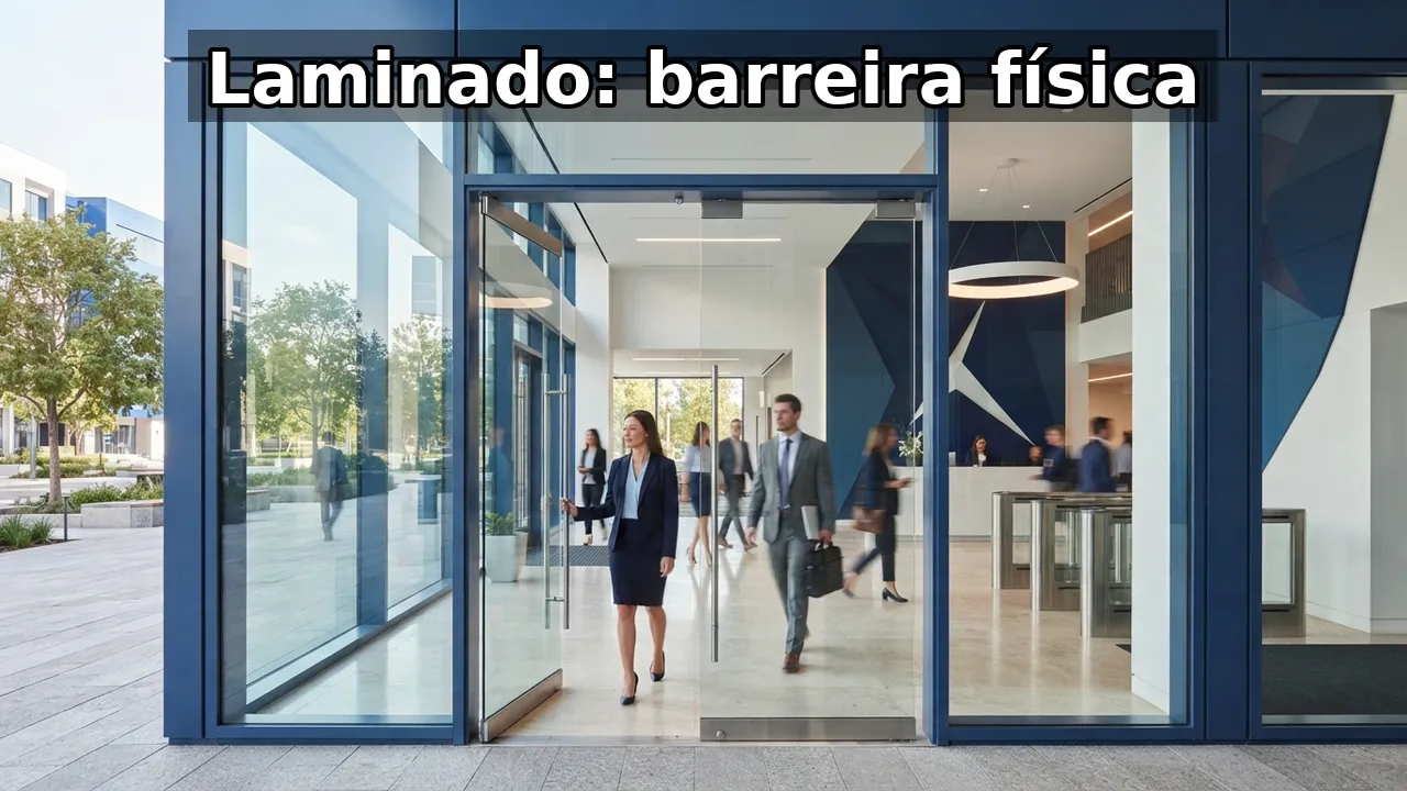 Em portas de acesso, o laminado é frequentemente a escolha mais direta, pois mantém a barreira física após a quebra. Já