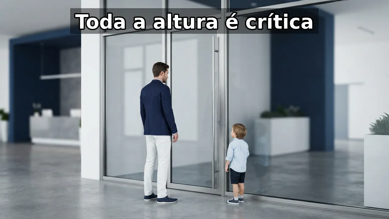 A exigência vale para toda a altura da porta. Não se admite vidro comum na parte superior e segurança só na inferior. O